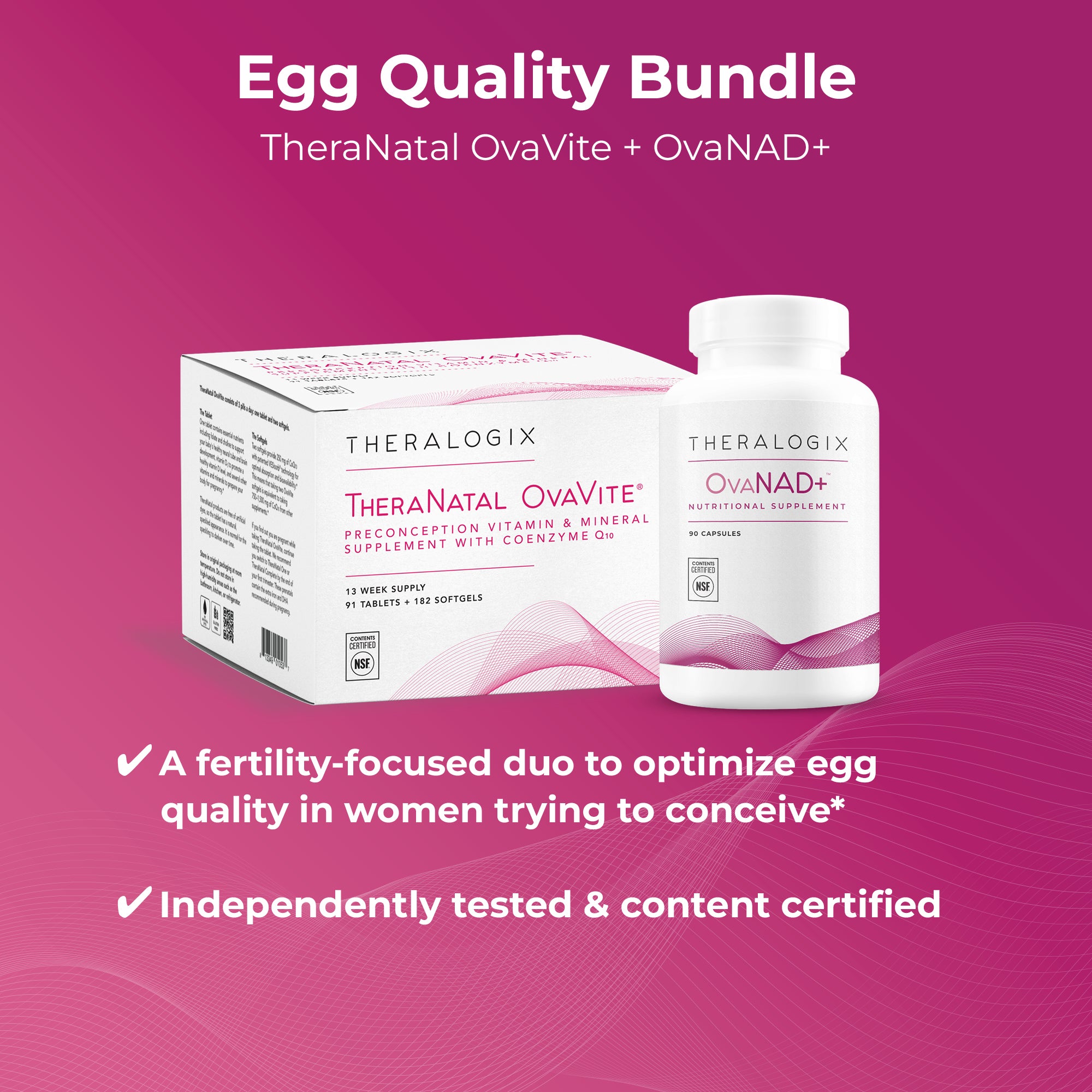 Egg Quality Bundle packaging with TheraNatal OvaVite and OvaNAD+, fertility-focused supplements for optimizing egg quality in women trying to conceive.