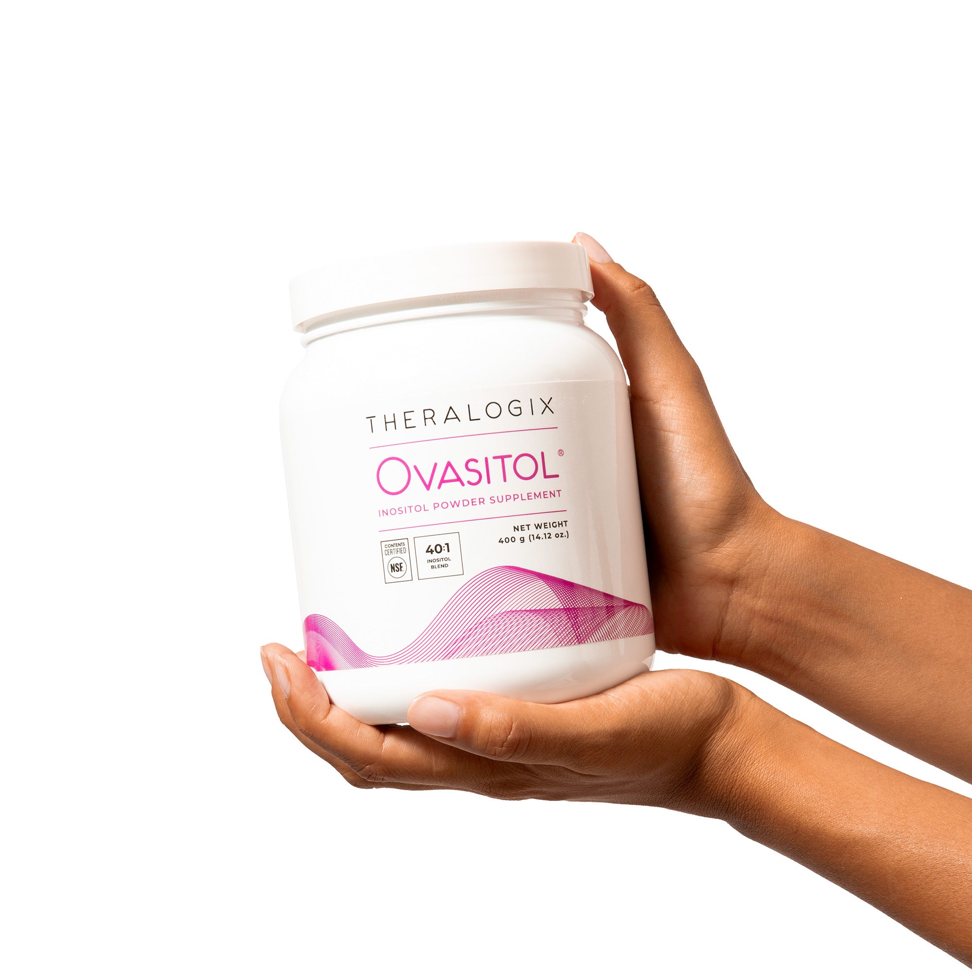 Each serving of Ovasitol provides 2,000 mg of myo-inositol and 50 mg of D-chiro-inositol to mimic the body’s natural 40:1 ratio.