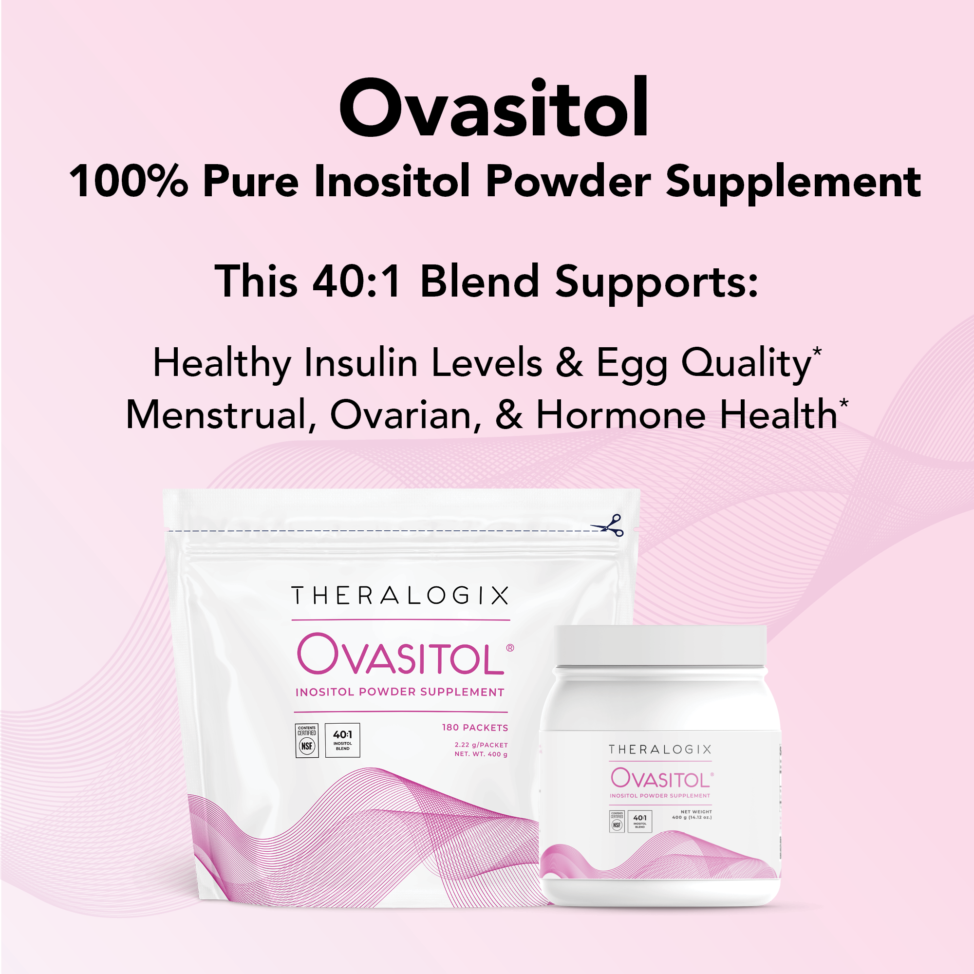 Ovasitol is unflavored and available in a recyclable canister with a scoop or convenient single-serving packets.