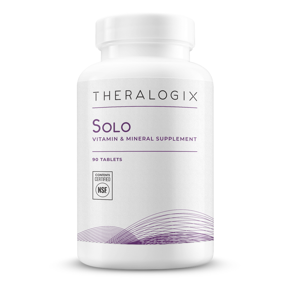 Solo Multivitamin and Supplement tablets contain a full range of vitamins and minerals, including 2,000 IU of vitamin D3 and other important nutrients, with no iron.
