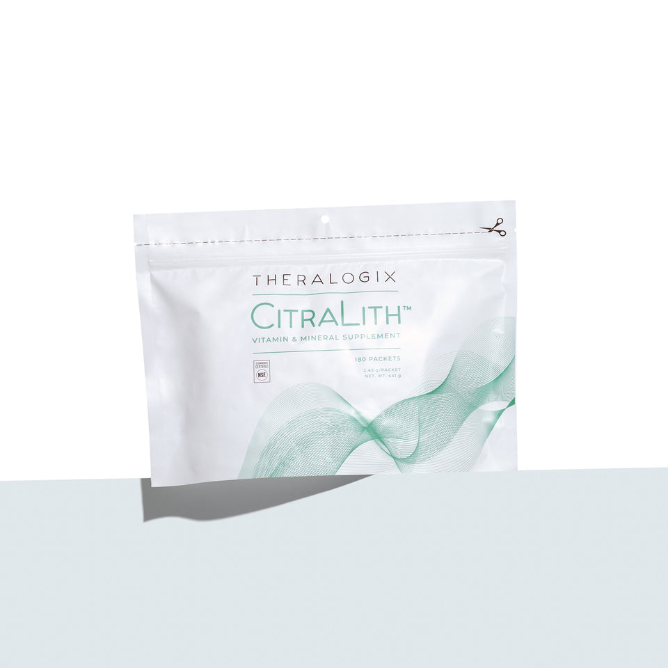 CitraLith is our most potent kidney health supplement, formulated by urologists to deliver 30 mEq of citrate alkali per daily dose.*  