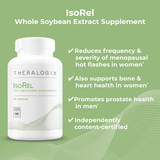 Physician recommended IsoRel is a whole Soybean Extract Supplement formulated to reduce the frequency and severity of menopausal hot flashes. Soy isoflavones also promote heart, bone, and prostate health.