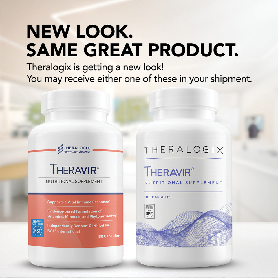 Theravir™ is an immune support supplement that contains vitamin C, vitamin D, zinc, copper, quercetin, and melatonin.